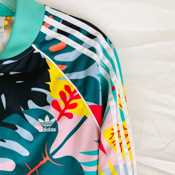 Adidas Women's Size Medium Floral Leaf Print Full Zip Track Jacket - Picture 2 of 5